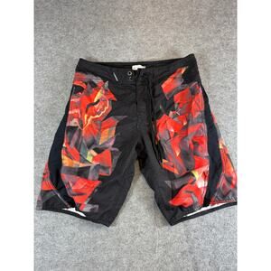 Fox Head Racing Board Shorts Mens 32 Black Red Geometric Beach Swim Surfer